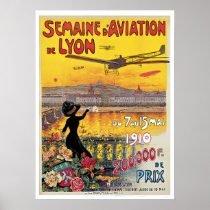 Flying to Lyon France Vintage Travel Poster