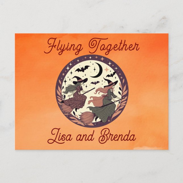 Flying Together - Personalised Halloween Postcard (Front)