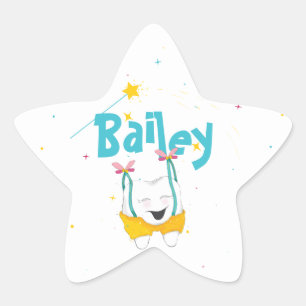 Flying Tooth Sparkly Personalised Blue Playful Star Sticker