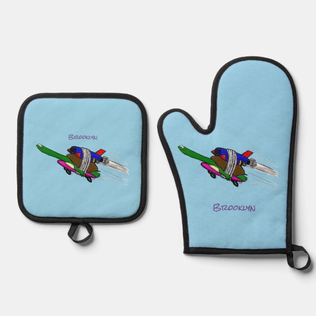 Flying tortoise oven mitt & pot holder set (Front)