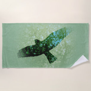 Flying Transparent Black Crow Trees Green Beach Towel