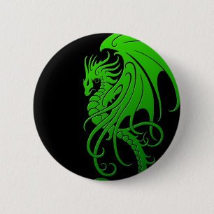 Flying Tribal Dragon - green on black 6 Cm Round Badge