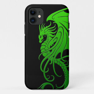 Flying Tribal Dragon - green on black iPhone 11 Case