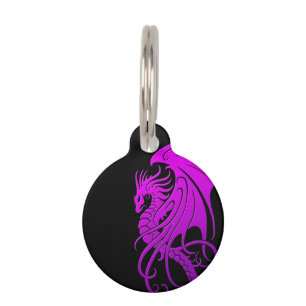 Flying Tribal Dragon - Purple on black Pet Tag