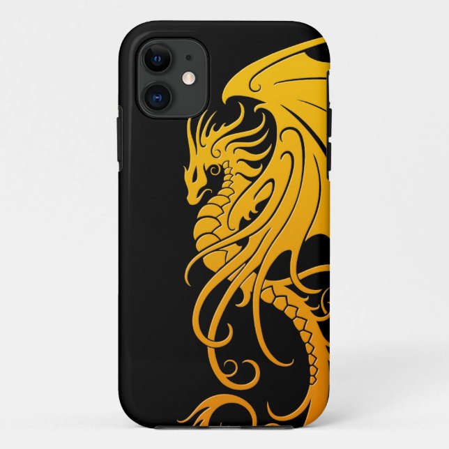 Flying Tribal Dragon - yellow on black Case-Mate iPhone Case (Back)