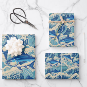 Flying tuna in waves - Ahi pattern Wrapping Paper Sheet