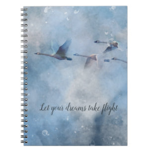 Flying Tundra Swans Artistic Blue Background Photo Notebook