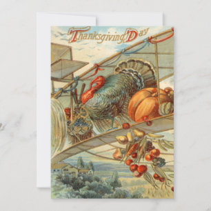 Flying Turkey Aeroplane Pumpkin Apple Pear Corn Holiday Card