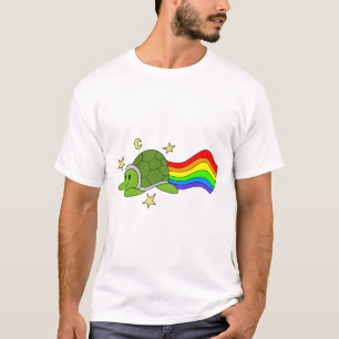Flying Turtle Rainbow Sticker T-Shirt