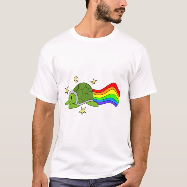 Flying Turtle Rainbow Sticker T-Shirt (Front)