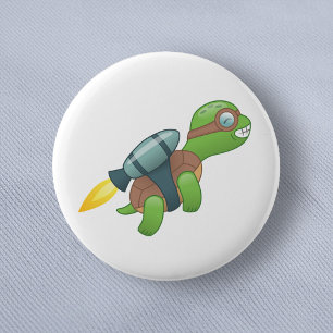 Flying Turtle with a Jetpack 6 Cm Round Badge