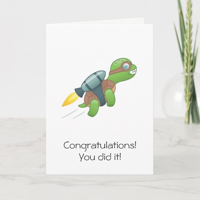 Flying Turtle with a Jetpack Congratulations Blank Card (Front)