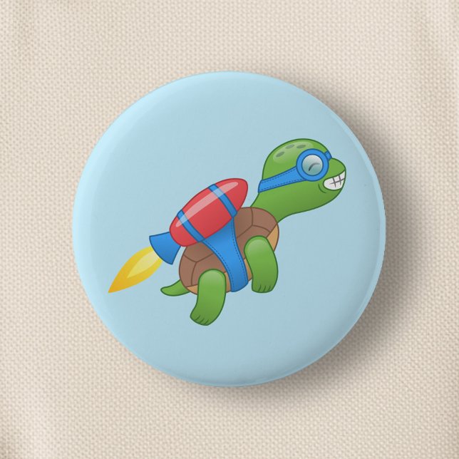 Flying Turtle with a Red Jetpack Blue 6 Cm Round Badge (Creator Uploaded)