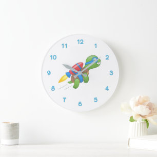 Flying Turtle with a Red Jetpack Large Clock