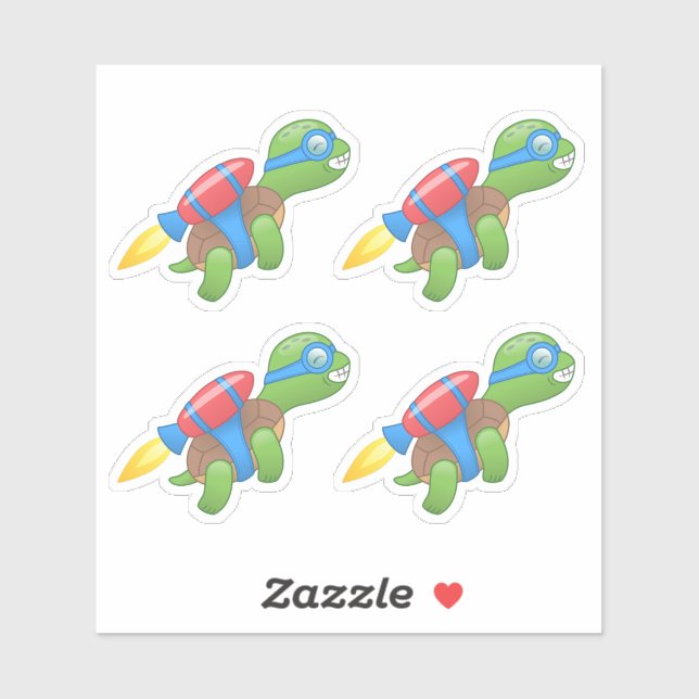 Flying Turtle with a Red Jetpack Set of 4 Sticker (Sheet)
