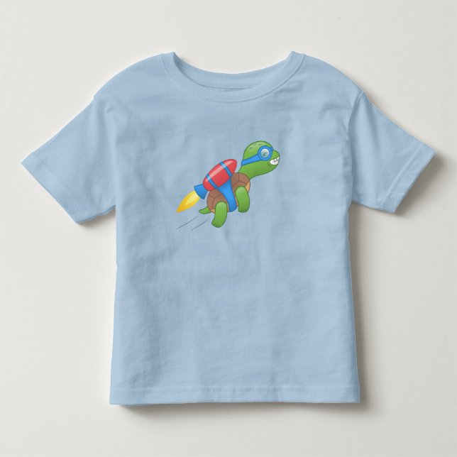 Flying Turtle with a Red Jetpack Toddler T-Shirt (Front)