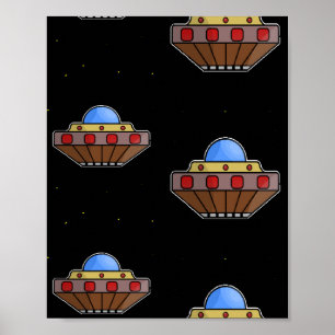 flying ufo in space poster