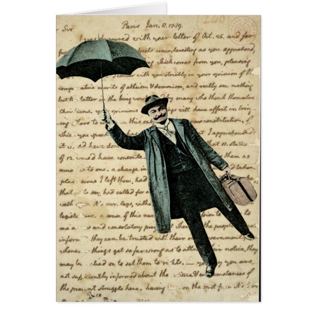 Flying Umbrella Man /Handwriting Blank Inside Card (Front)