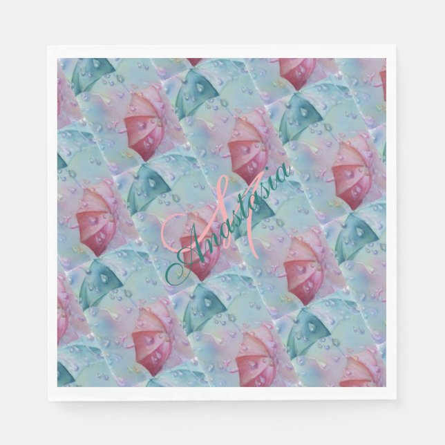 FLYING UMBRELLAS MONOGRAM PARTY NAPKIN (Front)