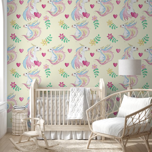 Flying Unicorn and Warm Flowers Wallpaper (Kids)