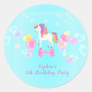 Flying Unicorn Birthday Invitation Classic Round Sticker
