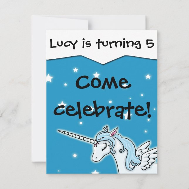 Flying Unicorn Customisable Birthday Invitation (Front)