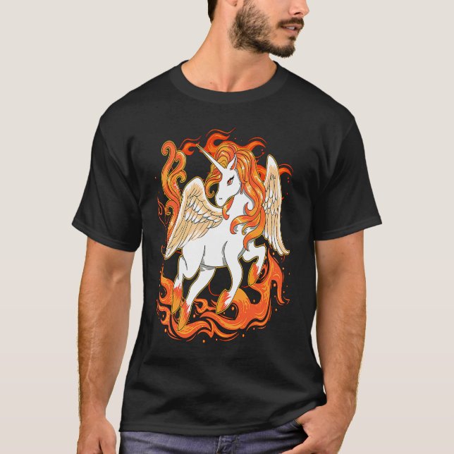 Flying Unicorn Horse Fire costume Colourful T-Shirt (Front)