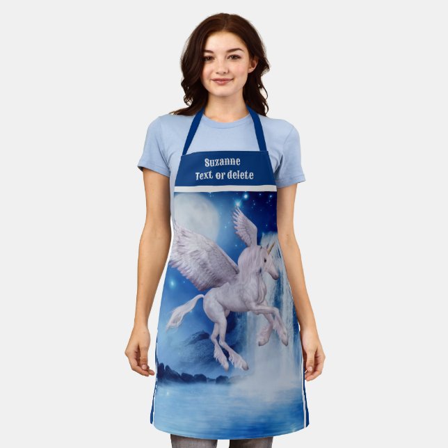 Flying Unicorn Horse Waterfall Personalised Apron (Worn)