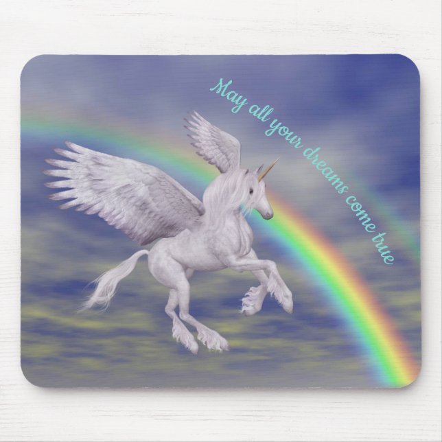 Flying Unicorn Over Rainbow Dreams Fantasy Horse  Mouse Mat (Front)