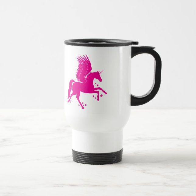 Flying Unicorn, Pegacorn, in Silhouette Travel Mug (Right)