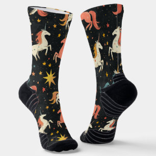 Flying Unicorn Pony Chalk Drawing Pattern Black Socks
