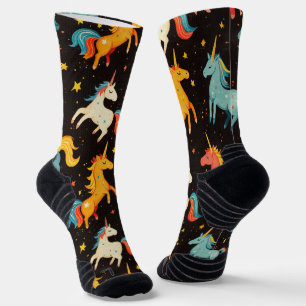 Flying Unicorn Pony Chalk Drawing Pattern Black Socks