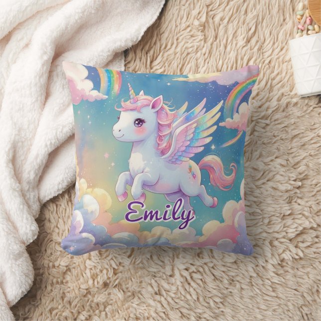 Flying Unicorn Rainbow Wings – Editable Name Cushion (Blanket)