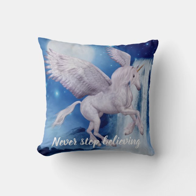 Flying Unicorn Waterfall Believe Fantasy Horse    Cushion (Front)