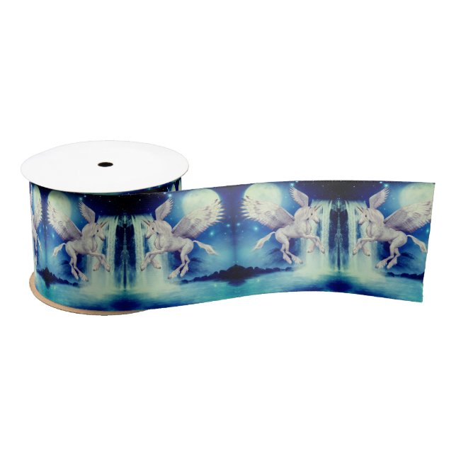 Flying Unicorn Waterfall Fantasy Horse Art Satin Ribbon (Spool)