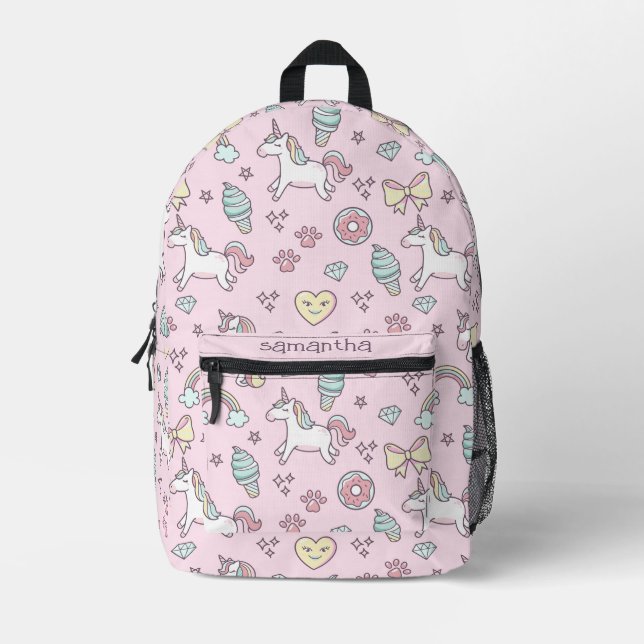 Flying Unicorns Rainbows Kawaii Pink ID381 Printed Backpack (Front)