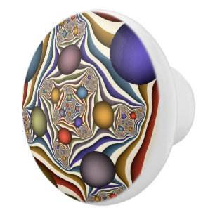 Flying Up, Colourful Modern Abstract Fractal Art Ceramic Knob