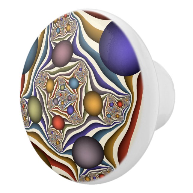 Flying Up, Colourful Modern Abstract Fractal Art Ceramic Knob (Right)