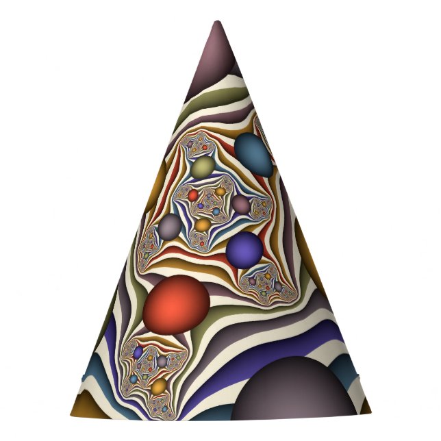 Flying Up, Colourful Modern Abstract Fractal Art Party Hat (Front)