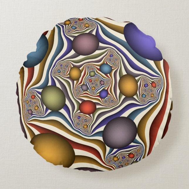 Flying Up, Colourful, Modern, Abstract Fractal Art Round Cushion (Front)