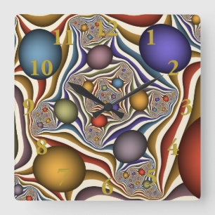 Flying Up, Colourful, Modern, Abstract Fractal Art Square Wall Clock
