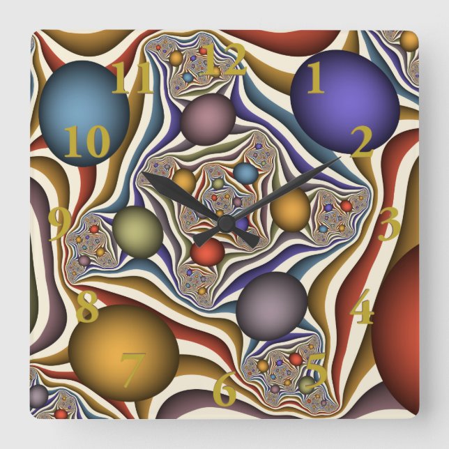 Flying Up, Colourful, Modern, Abstract Fractal Art Square Wall Clock (Front)