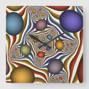 Flying Up, Colourful, Modern, Abstract Fractal Art Square Wall Clock
