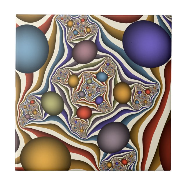 Flying Up Colourful Modern Abstract Fractal Art Tile (Front)