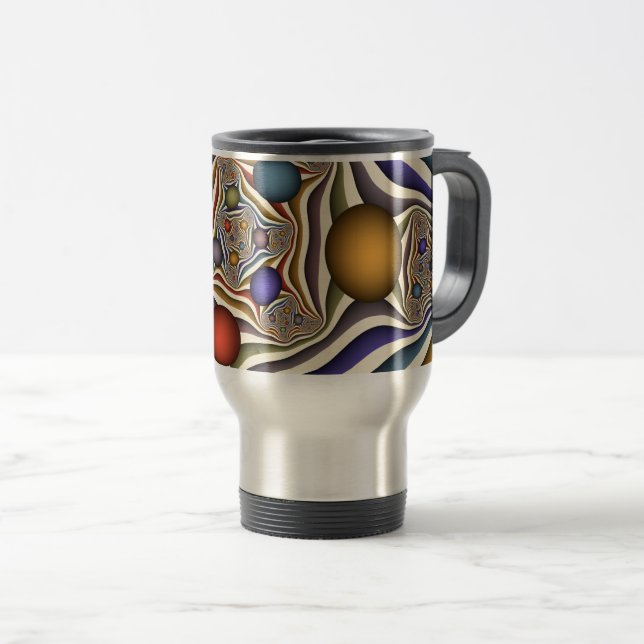 Flying Up, Colourful, Modern, Abstract Fractal Art Travel Mug (Front Right)