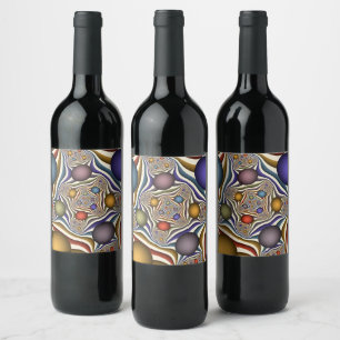 Flying Up, Colourful Modern Abstract Fractal Art Wine Label