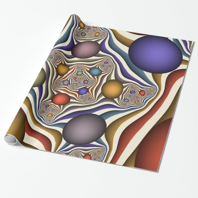 Flying Up, Colourful, Modern, Abstract Fractal Art Wrapping Paper (Unrolled)