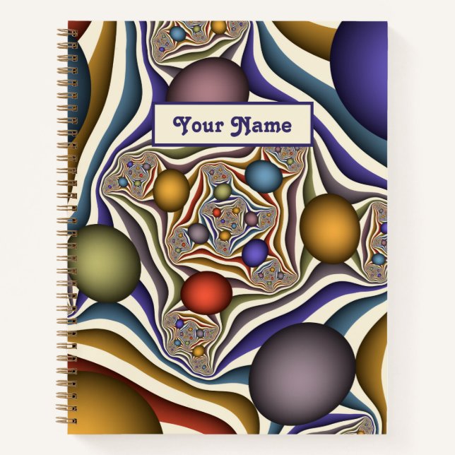 Flying Up, Colourful Modern Abstract Fractal Name Notebook (Front)