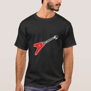 Flying V Guitar Hard Heavy Metal Music Skull Rock T-Shirt