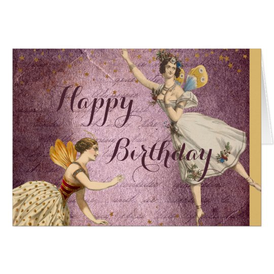 Flying Vintage Fairies on Purple and Gold Card